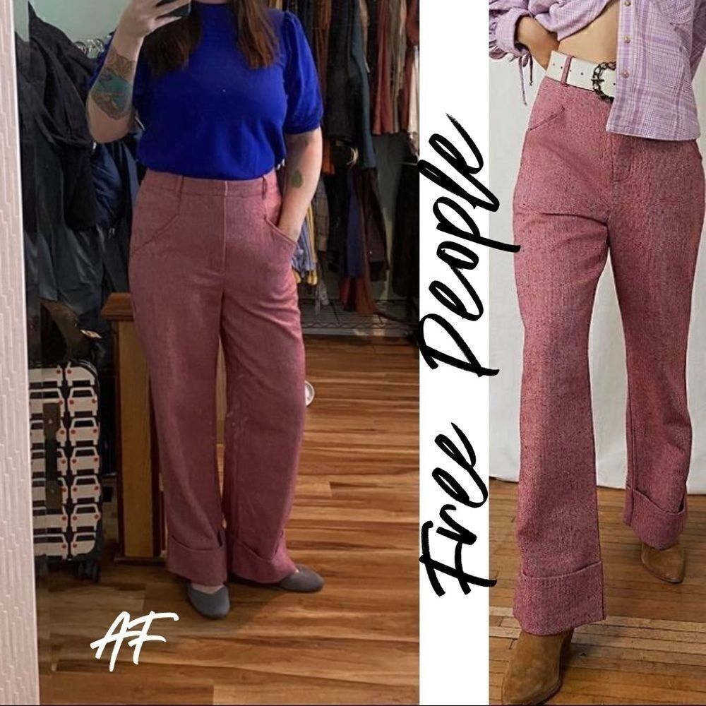 FREE PEOPLE SELINA TWEED TROUSERS PINK ROSE NWT - Picture 5 of 15